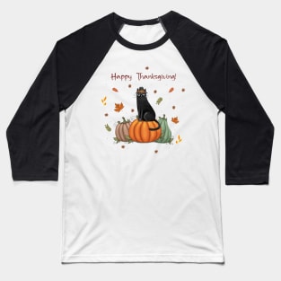 Happy Thanksgiving card in cartoon style with cat for Happy celebration Baseball T-Shirt